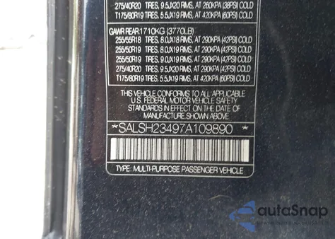 2007 Land Rover Range Rover Sport Supercharged из США, поврежденный, VIN SALSH23497A109890